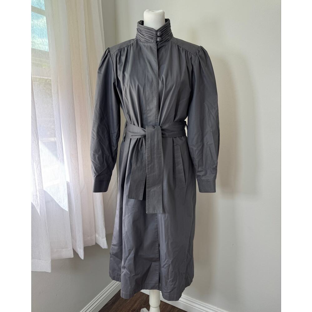 Vintage ‘80s London Fog Gray Button Front Belted Raincoat - Picture 2 of 7